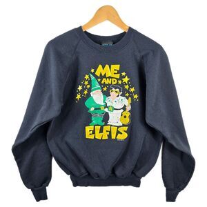 Vintage 90s Me And Elfis Christmas Crewneck Sweatshirt Size Medium 1992 Elf USA